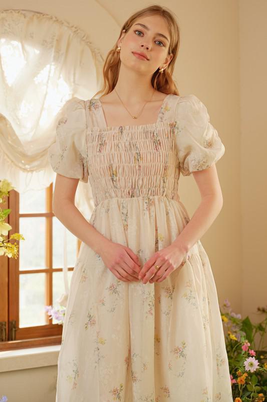 Sheer Bliss Smocked Floral Dress