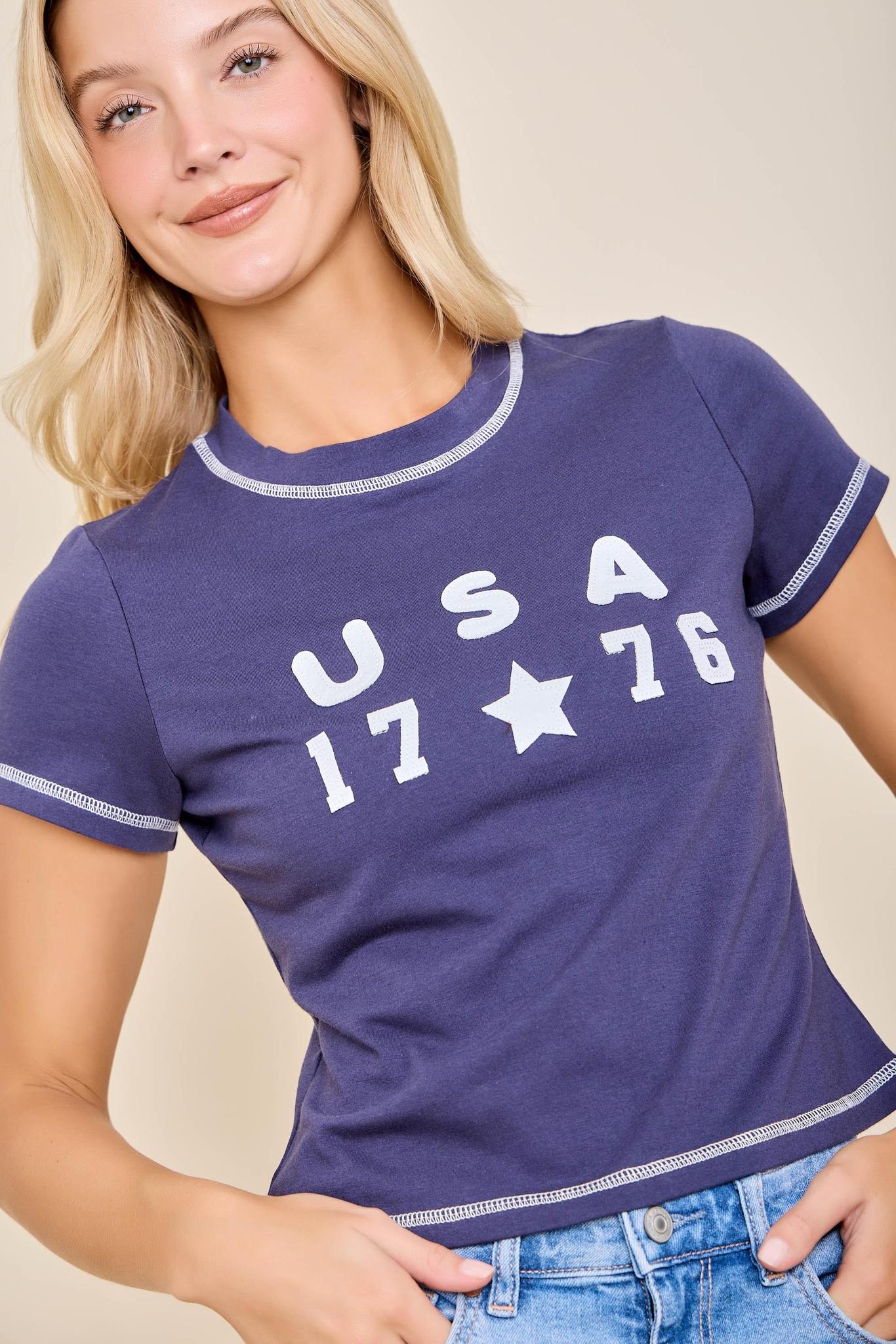 USA Puff Letter Short Sleeve Tee
