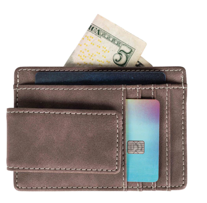 Leather Money Clip With Card Slots And Bill Holder