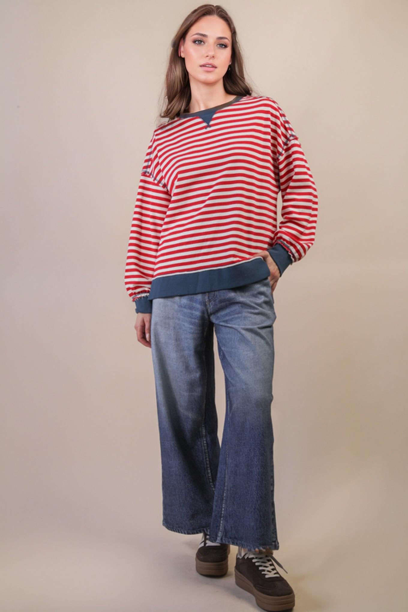 Stripe Comfy Casual Oversized Knit Top
