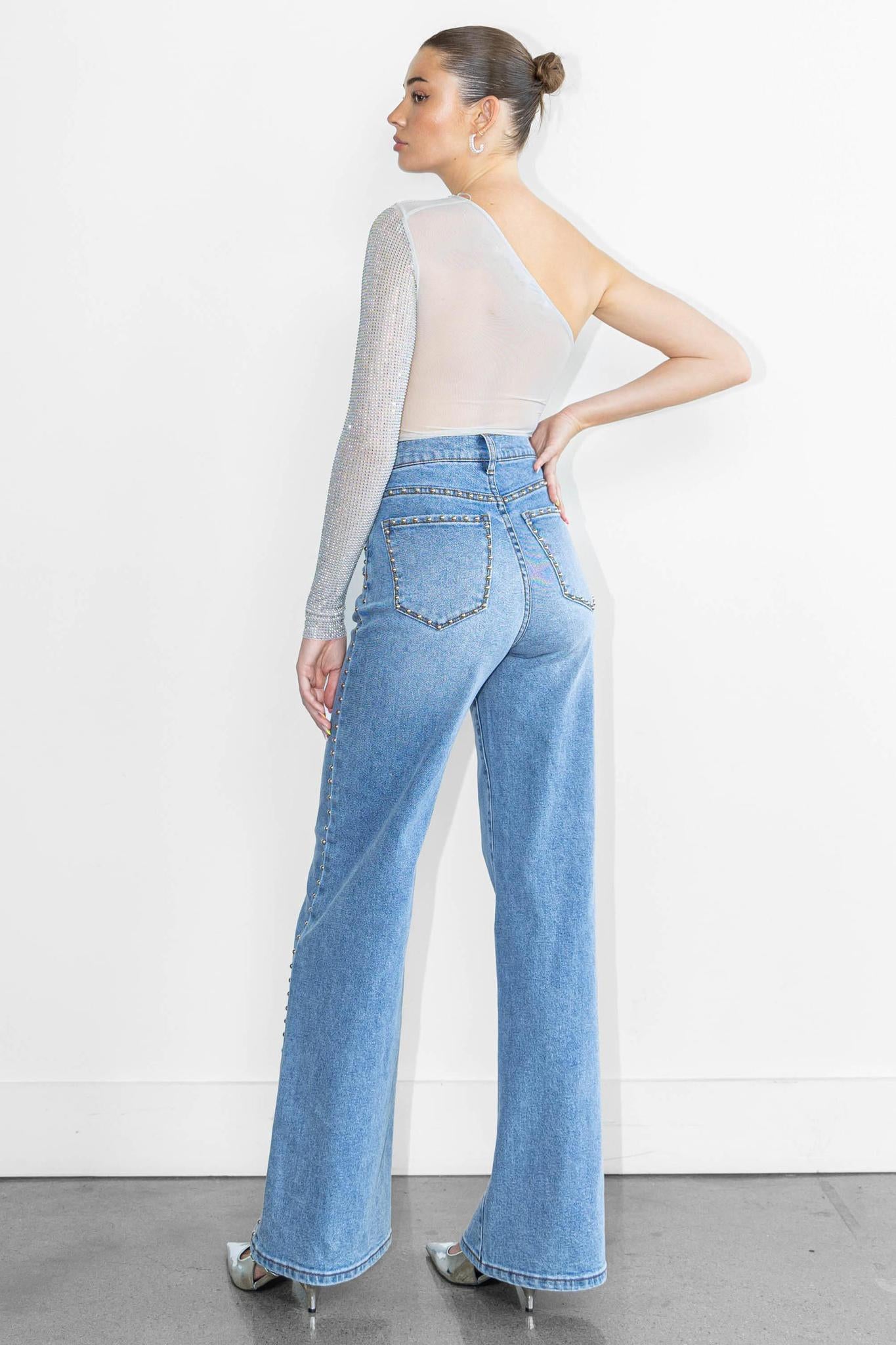 Vibrant Stud Wide Leg Jeans