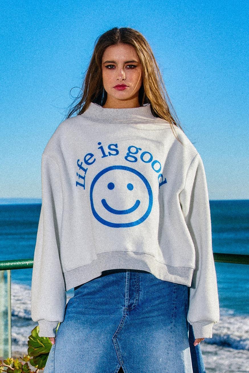Reversible Graphic Mock-Neck Crop Sweatshirt - EXACTLY