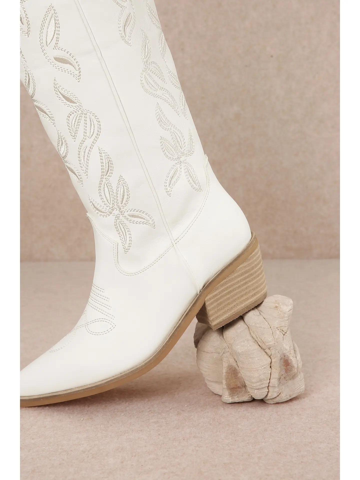ENORA Samara Stitch Western Tall Boots - White