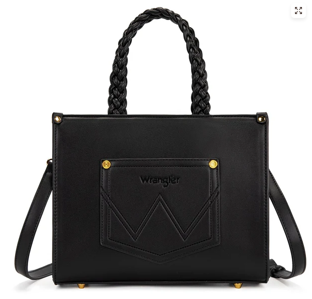 Wrangler Floral Print Braided Tote Bag - Black