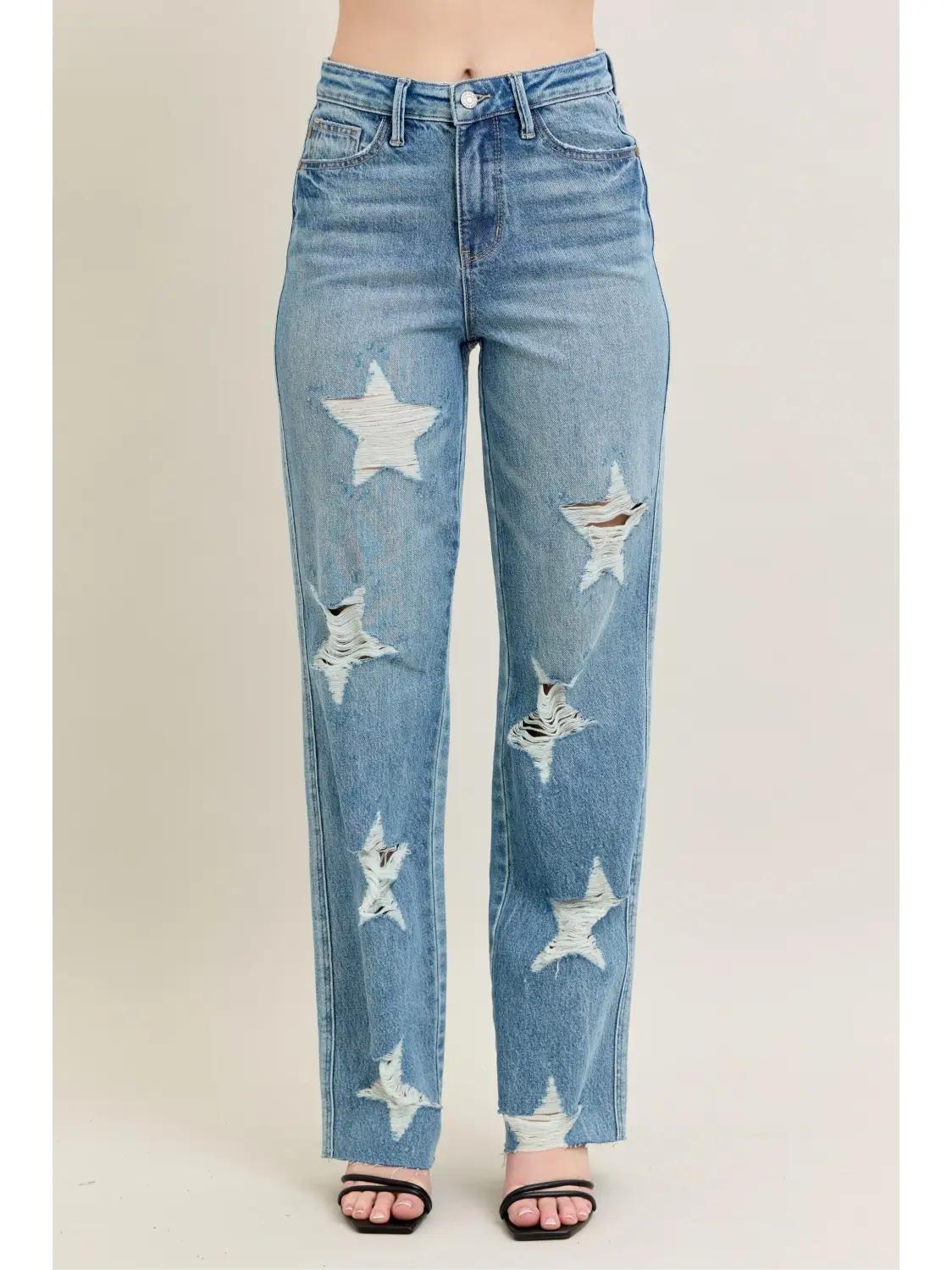 Judy Blue HW Rigid Magic Star Shaped Destroy 90's Straight