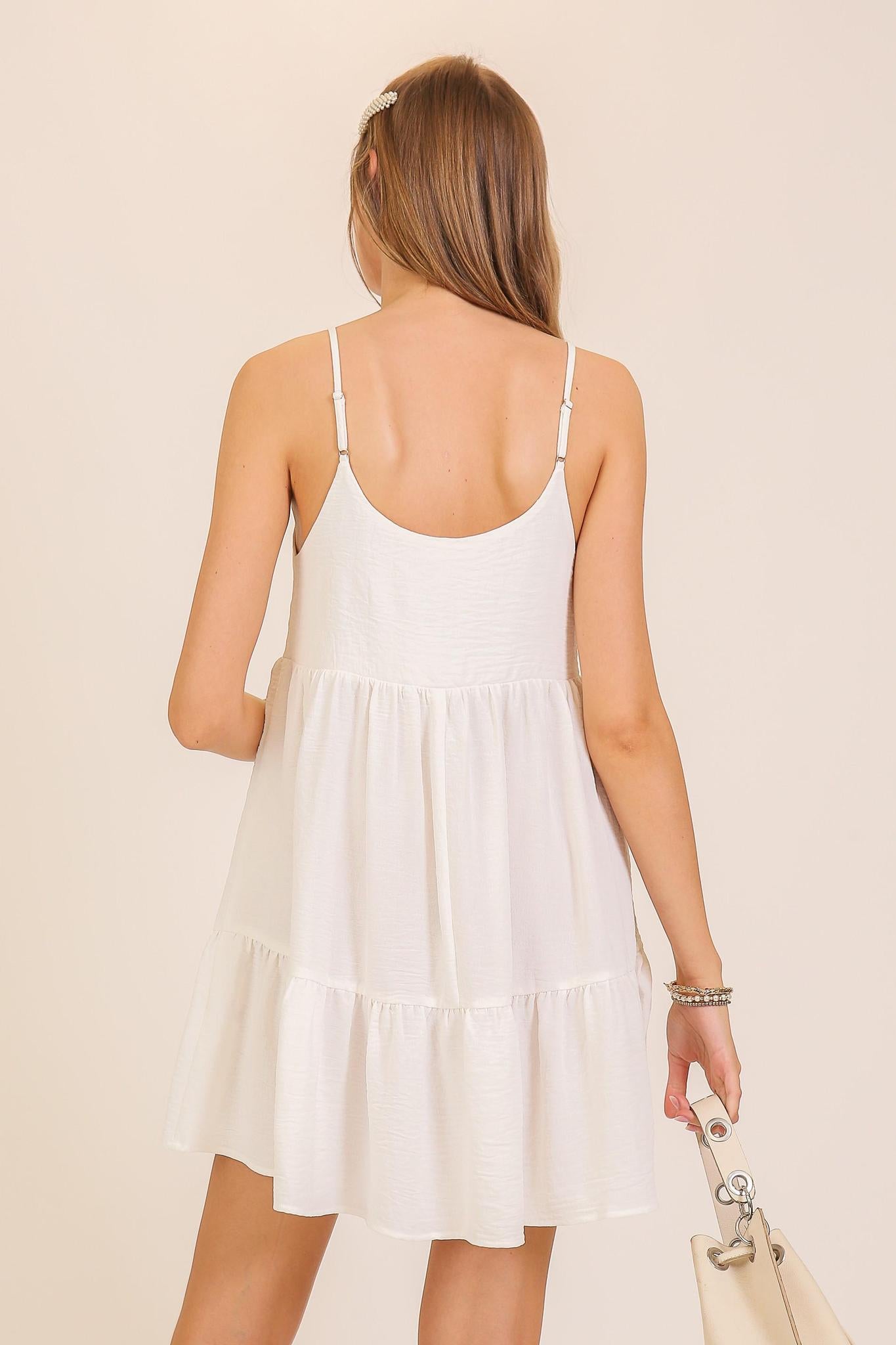 Airflow Tiered Babydoll Off-White Dress
