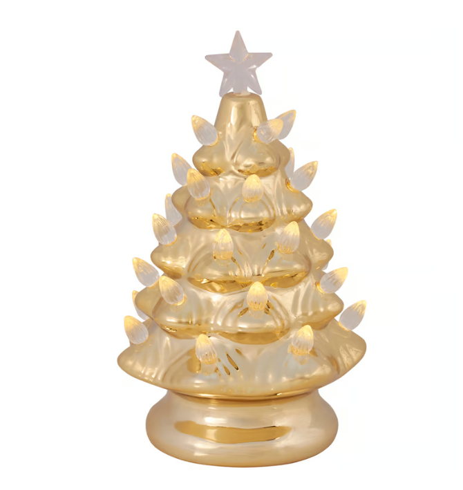 Lighted Gold Ceramic Christmas Tree