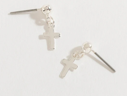 Silver Drop Cross Earrings