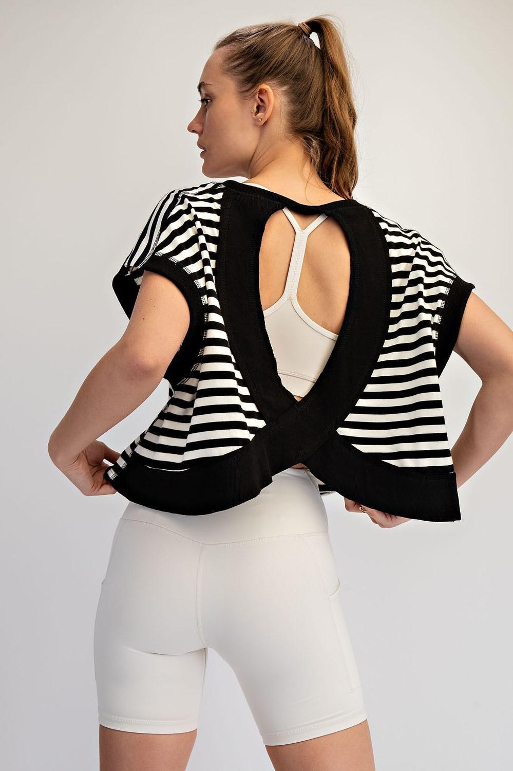 Striped French Terry Open Back Top