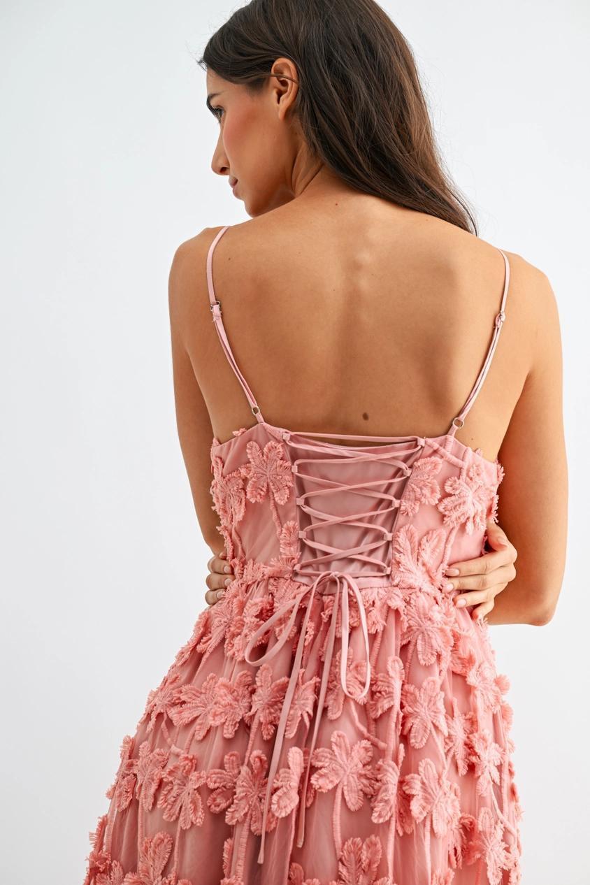 3D Floral Embroidered A-Line Gown