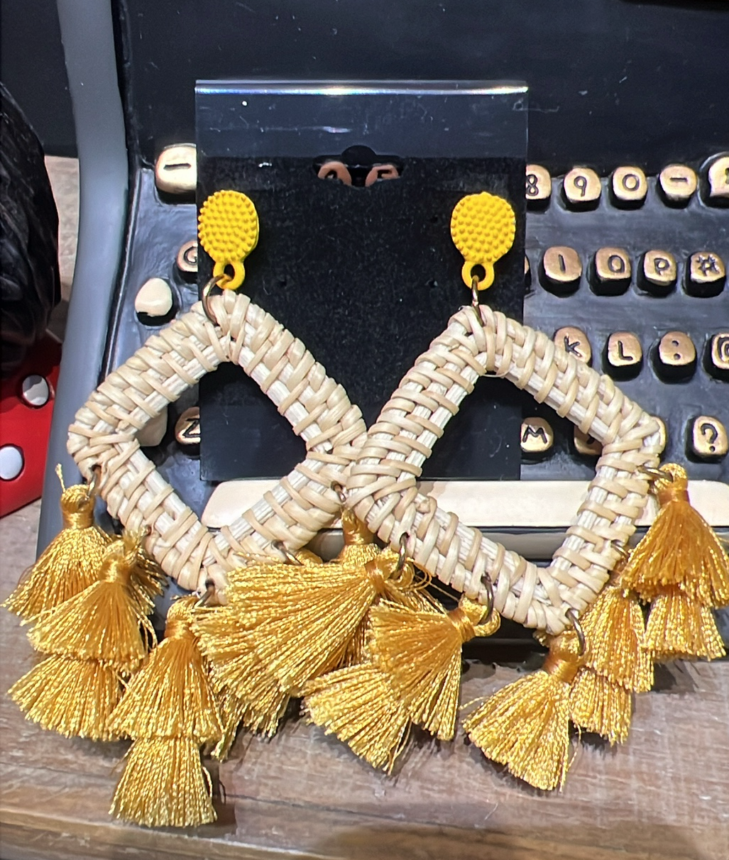 Mustard Tassel Woven Earrings