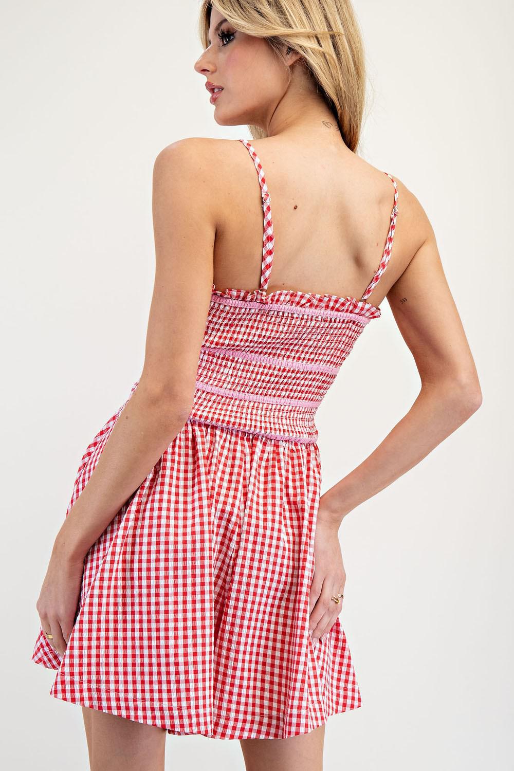 Sunset Red Gingham Romper