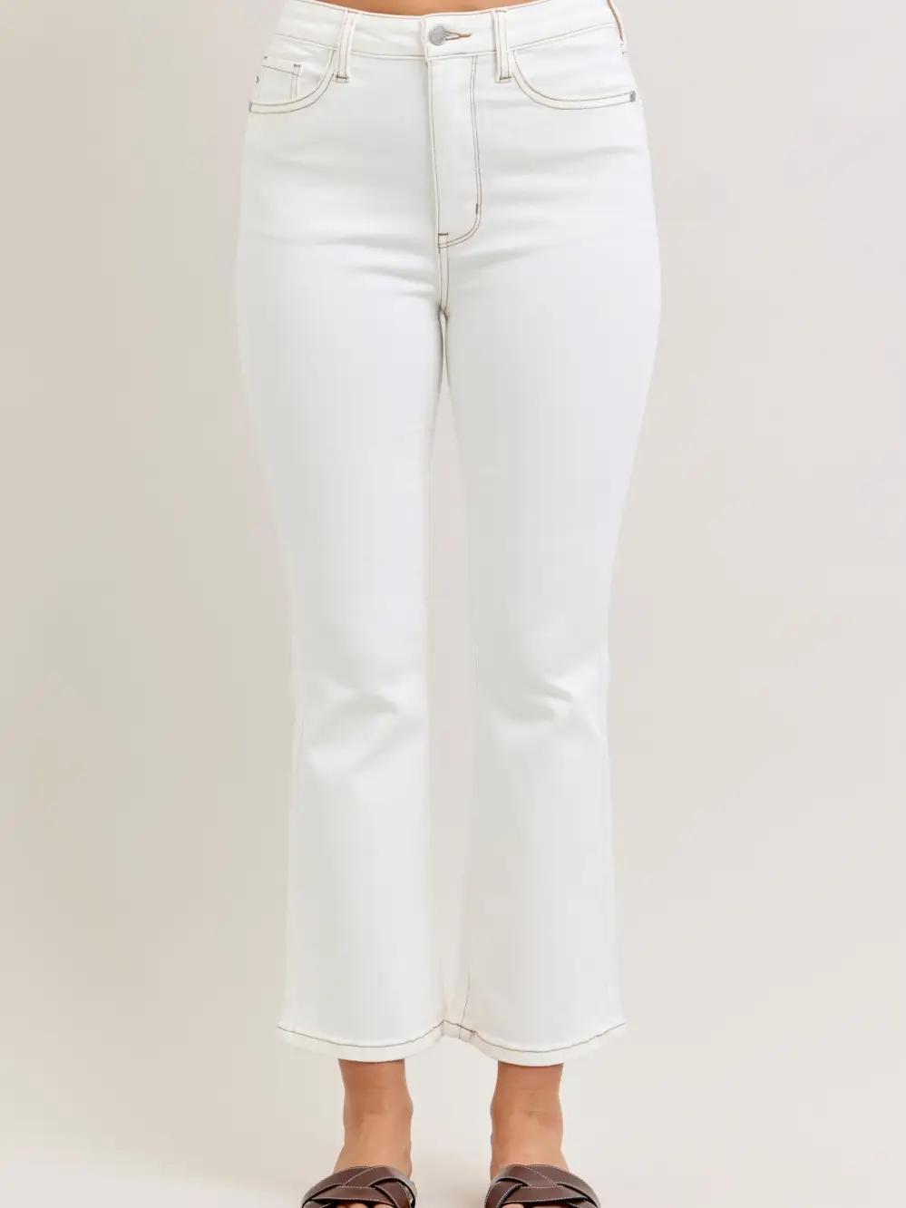Judy Blue White HW Kick Flare Jeans