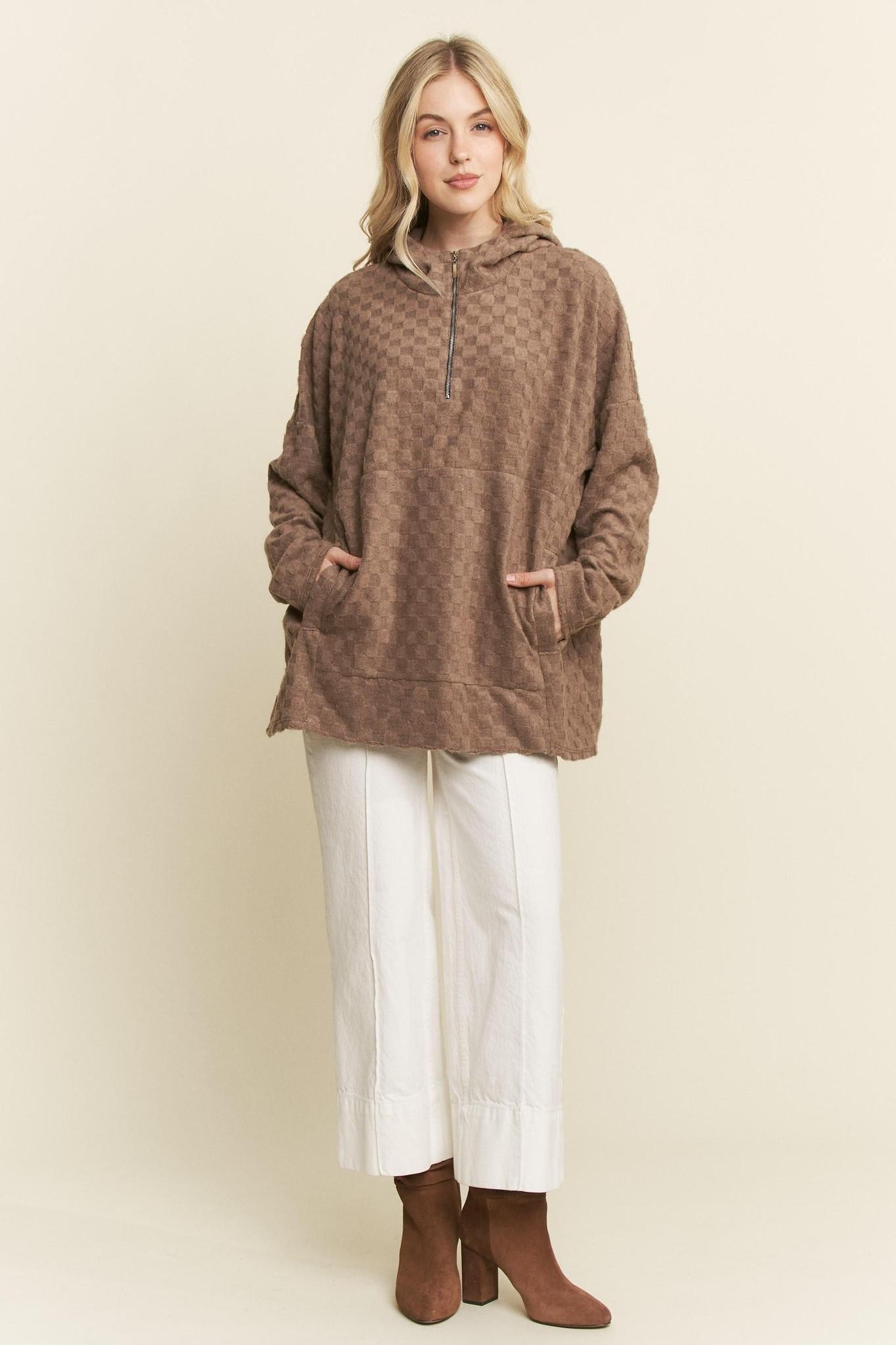 Mocha Half Zipper Mock Neck Hoodie