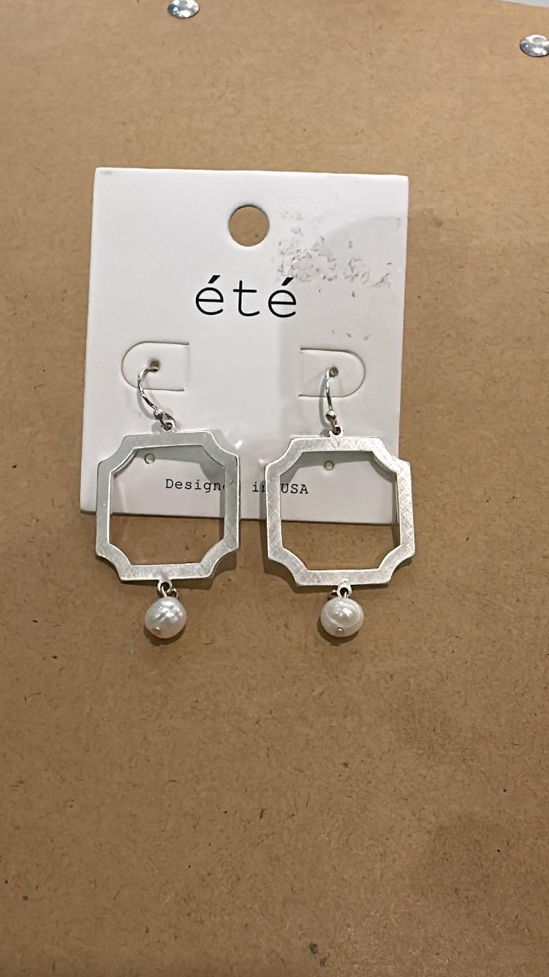 Square Pearl Drop Earrings
