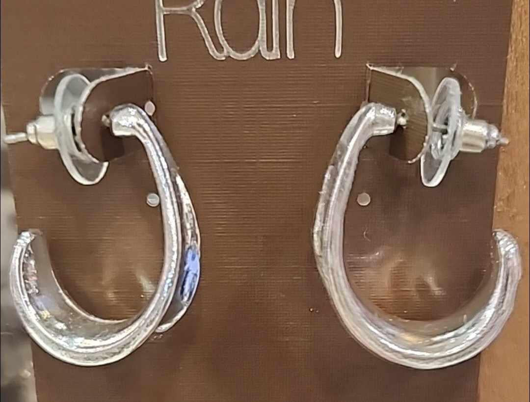 Shiny Silver Shape Hoop Post Earrings