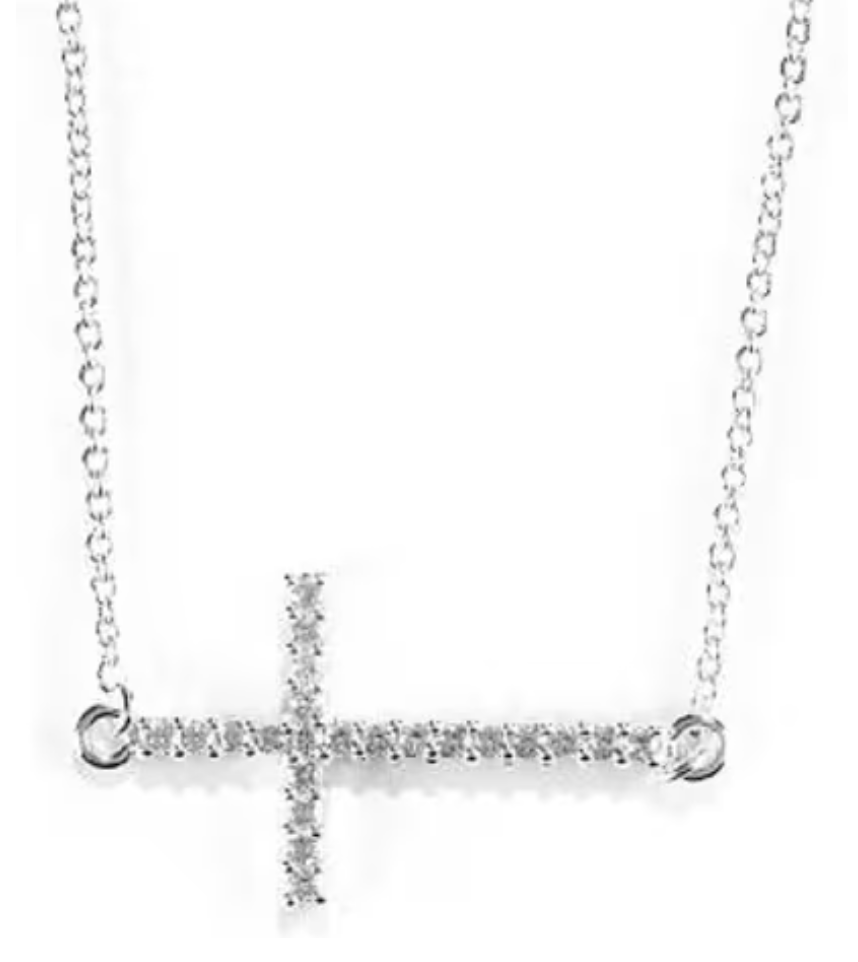 Sideways Cross Silver Plated Necklace