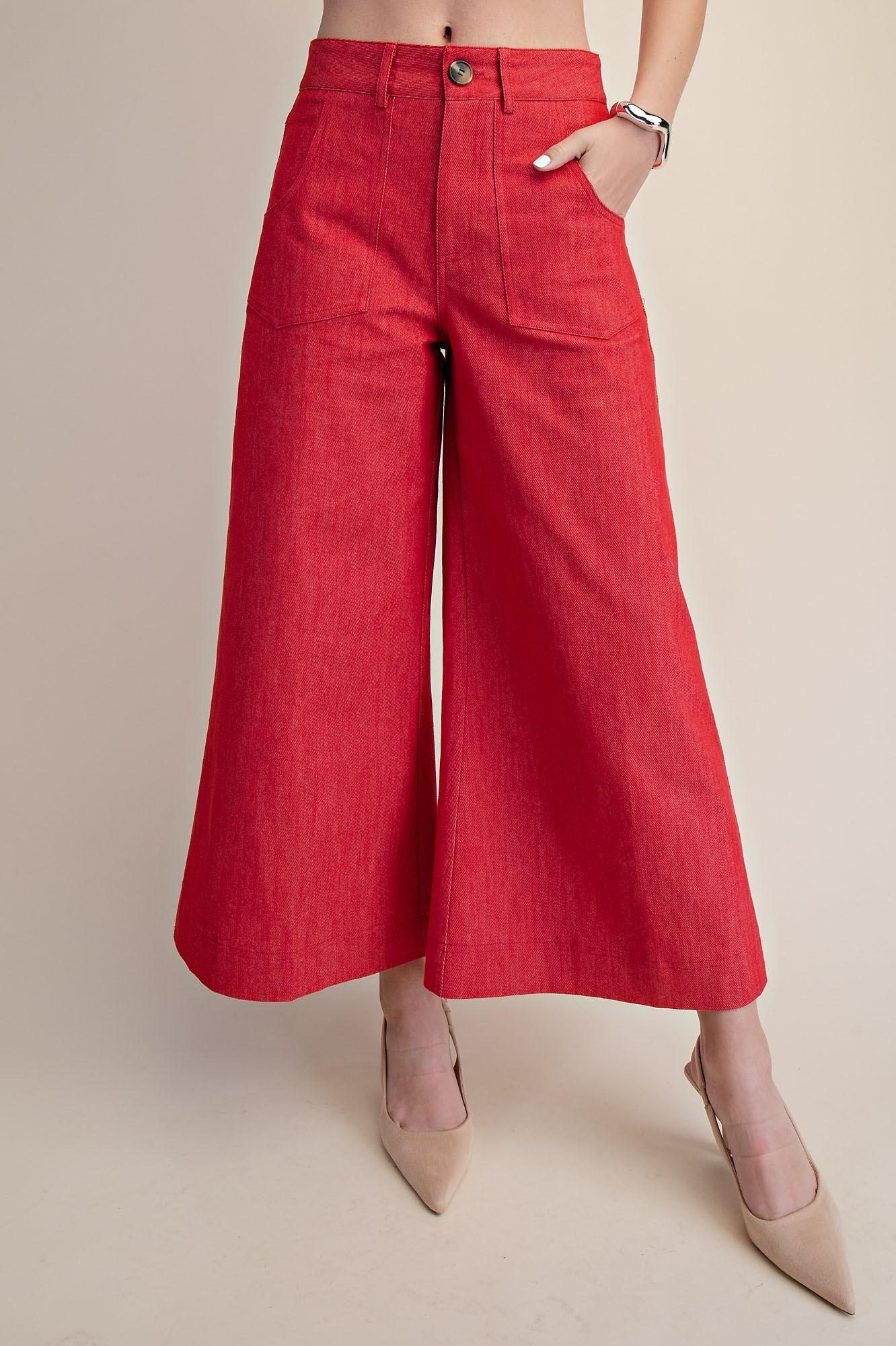 Red Crop High-Rise Wide-Leg Pants