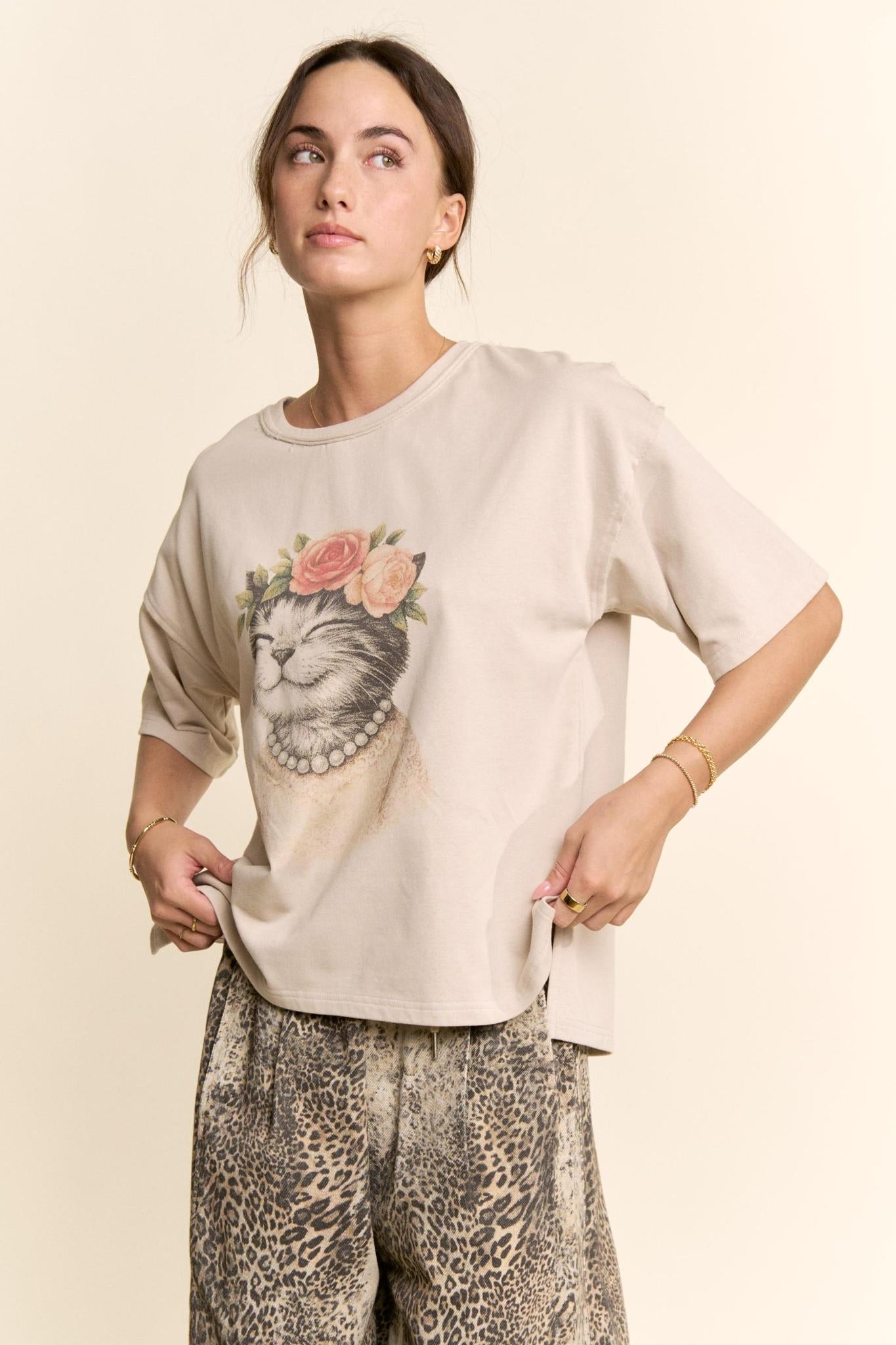 Blossom Crowned Kitty Printed Top