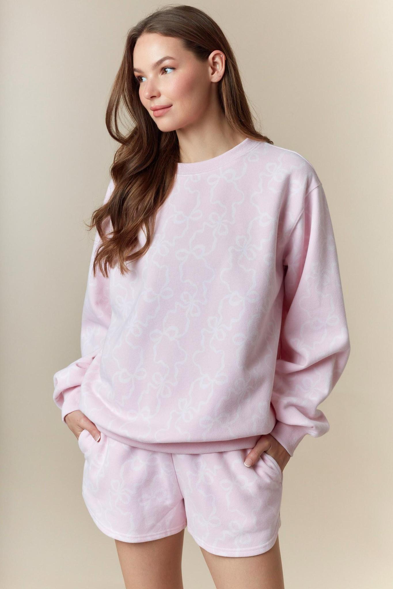 Bow Printed Fleece Terry Sweatshirt