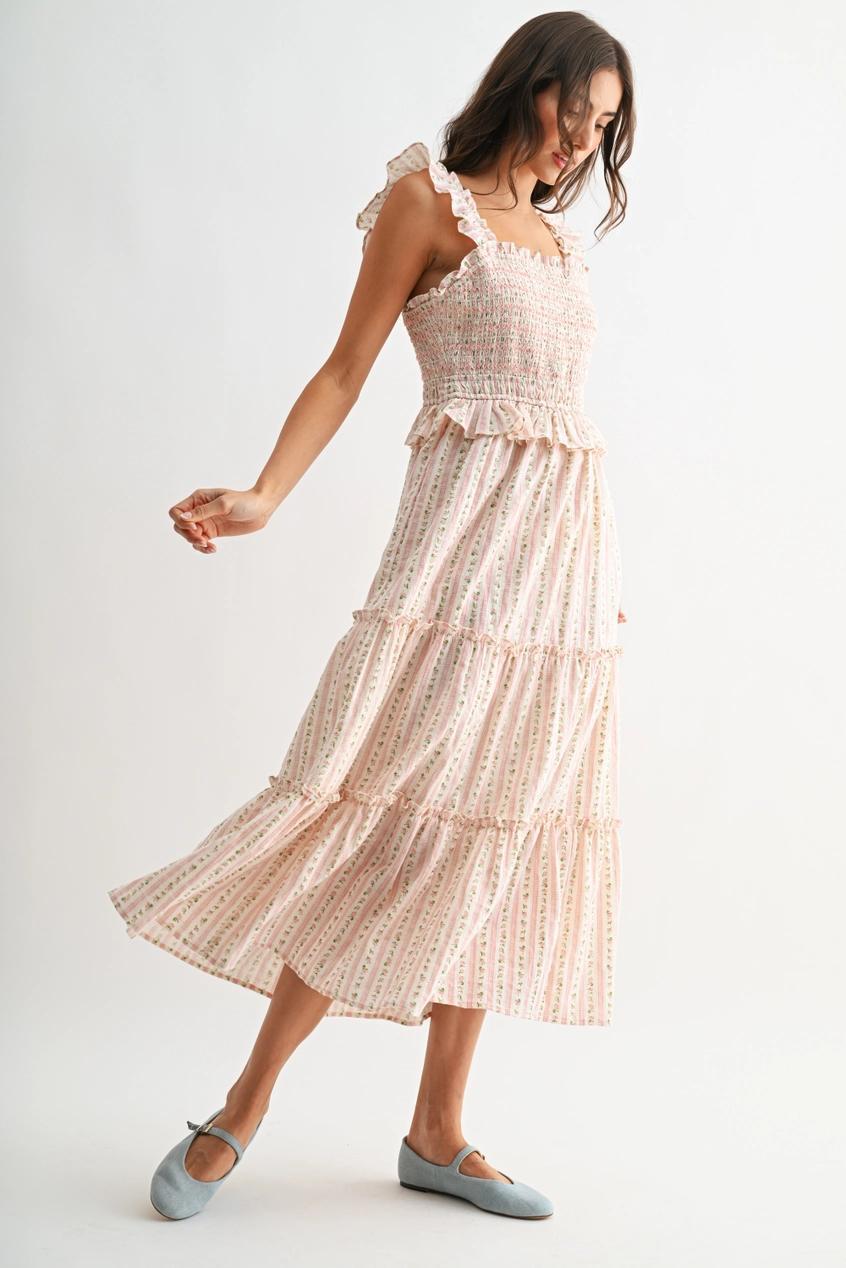 Tiered Maxi Dress with Smocked Bodice and Ruffle