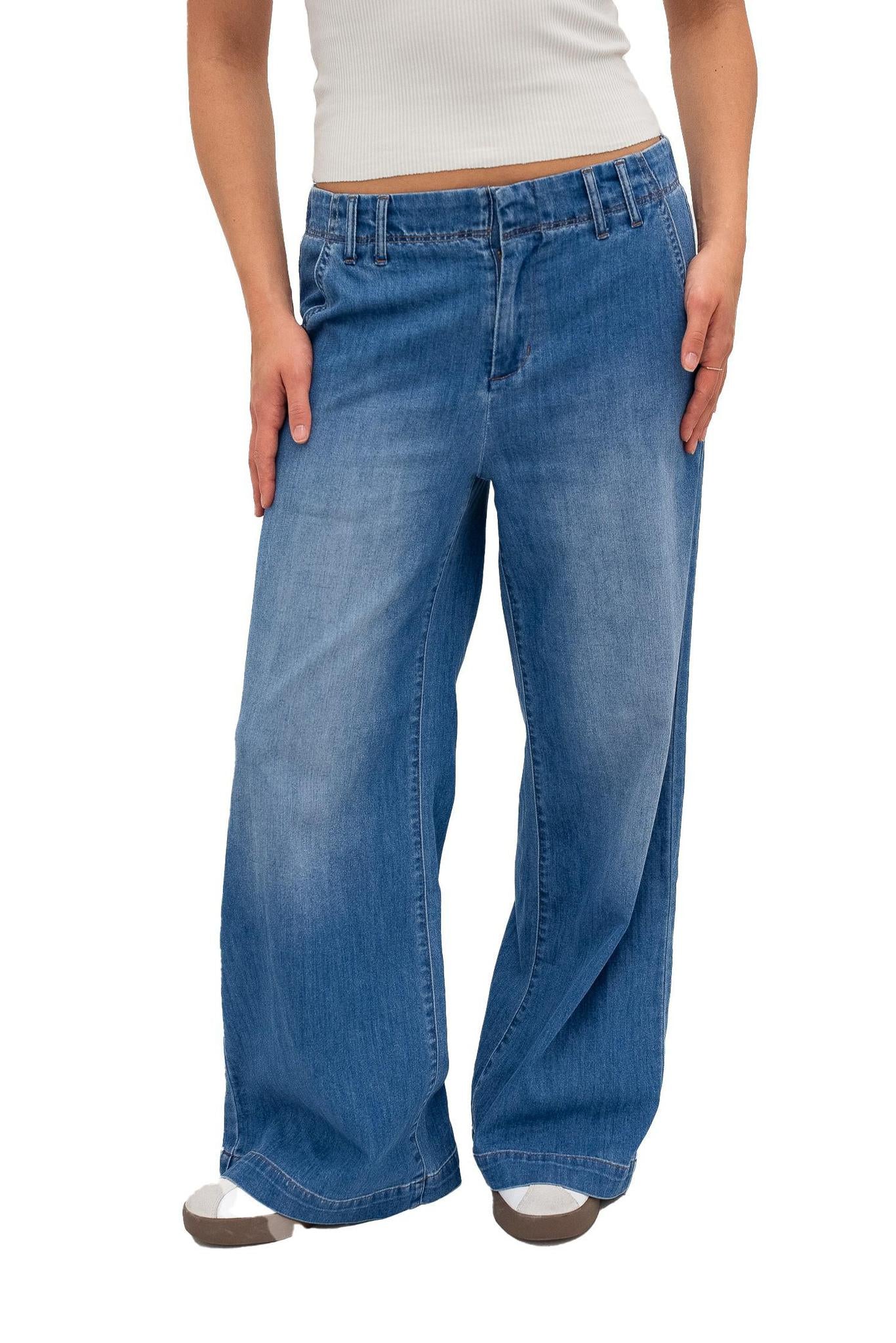 Petite Chambray Slim Wide Leg Jean