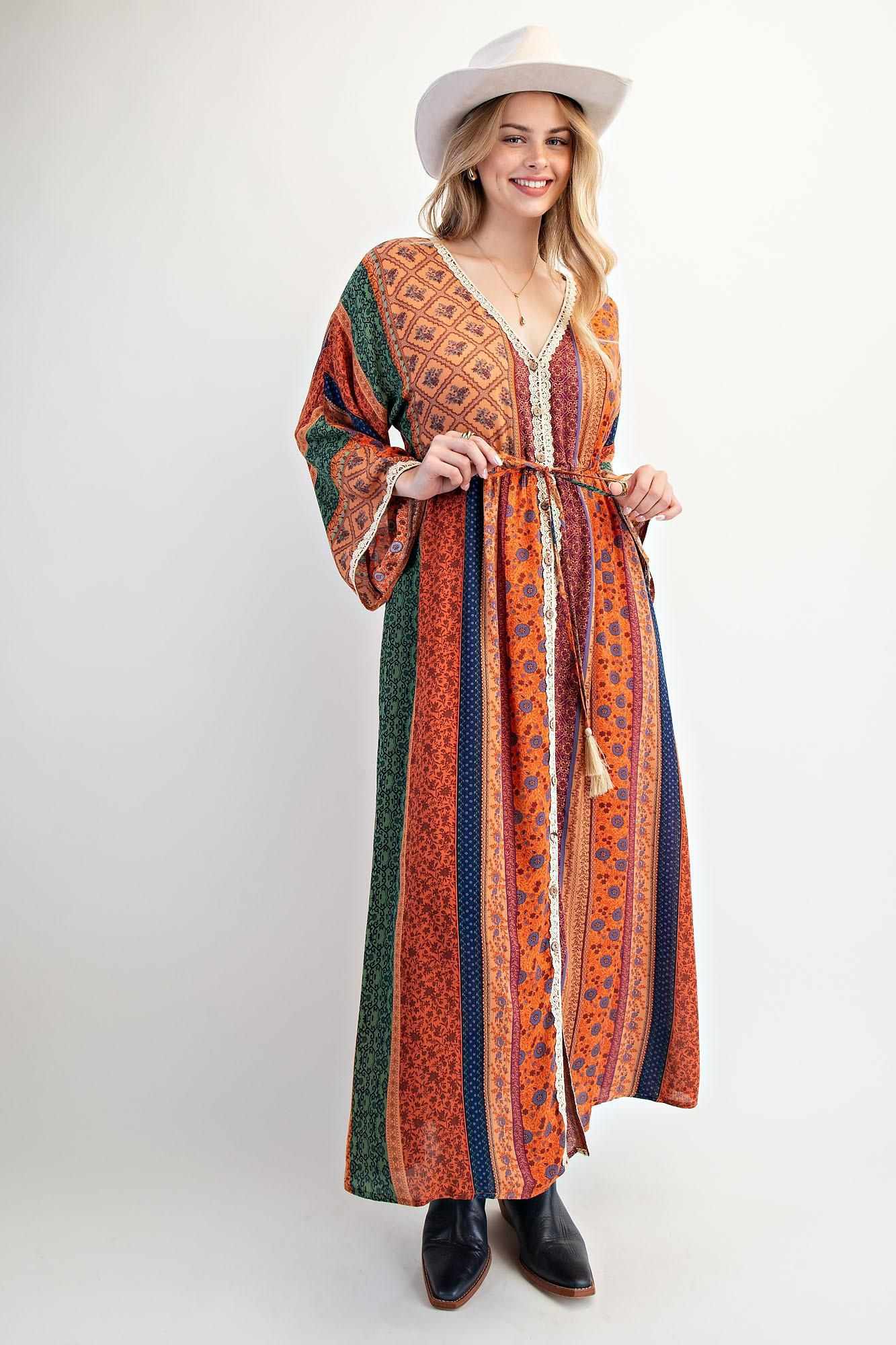 Bell Sleeve Maxi Duster Dress
