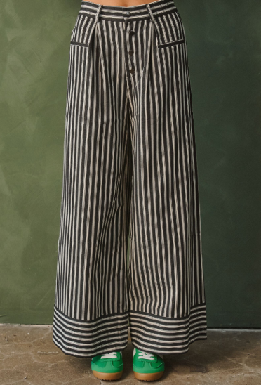 Stripe Button Wide Leg Pants