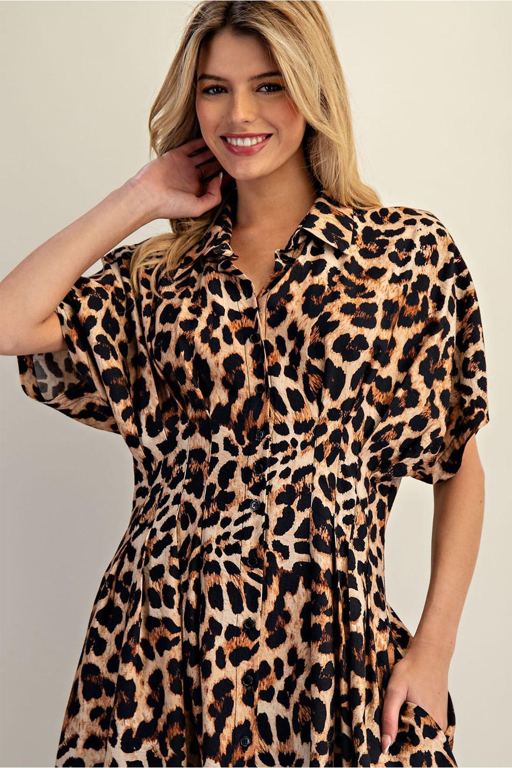 Leopard Button Down Maxi Dress