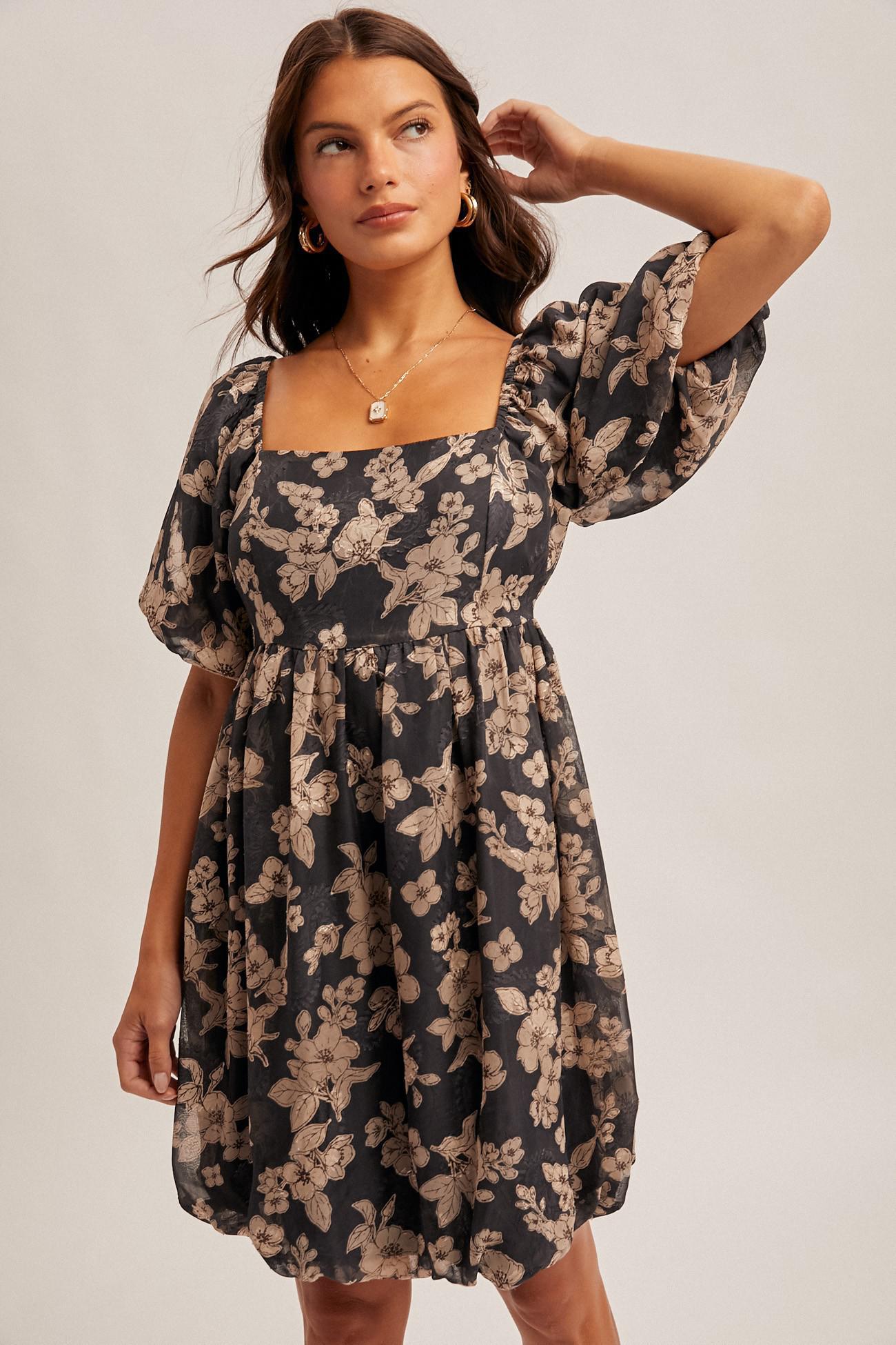 Jacquard Floral Print Bubble Dress