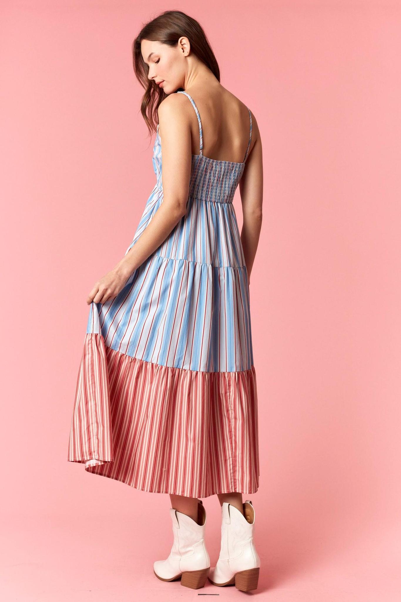 Multi Stripe Color Block Front Bow Tie Dress