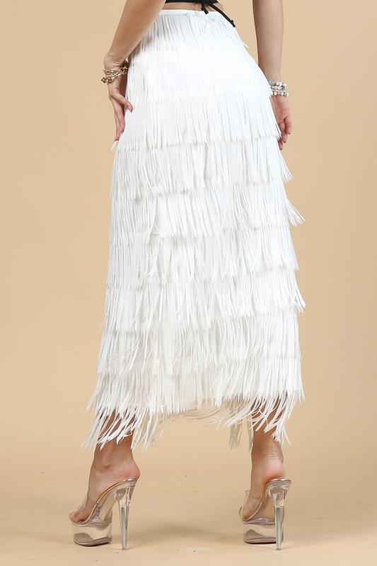 White Long Fringe Skirt