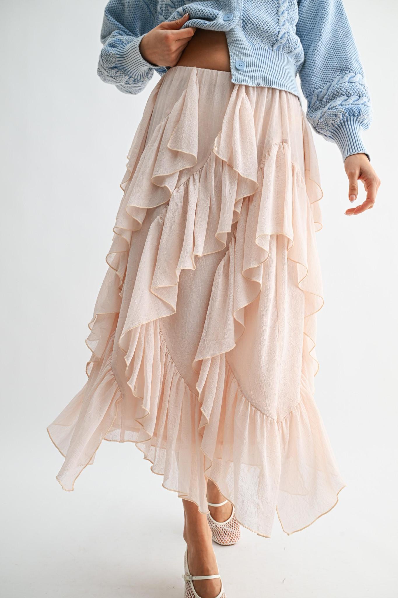 Layered Chiffon Ruffle Midi Skirt