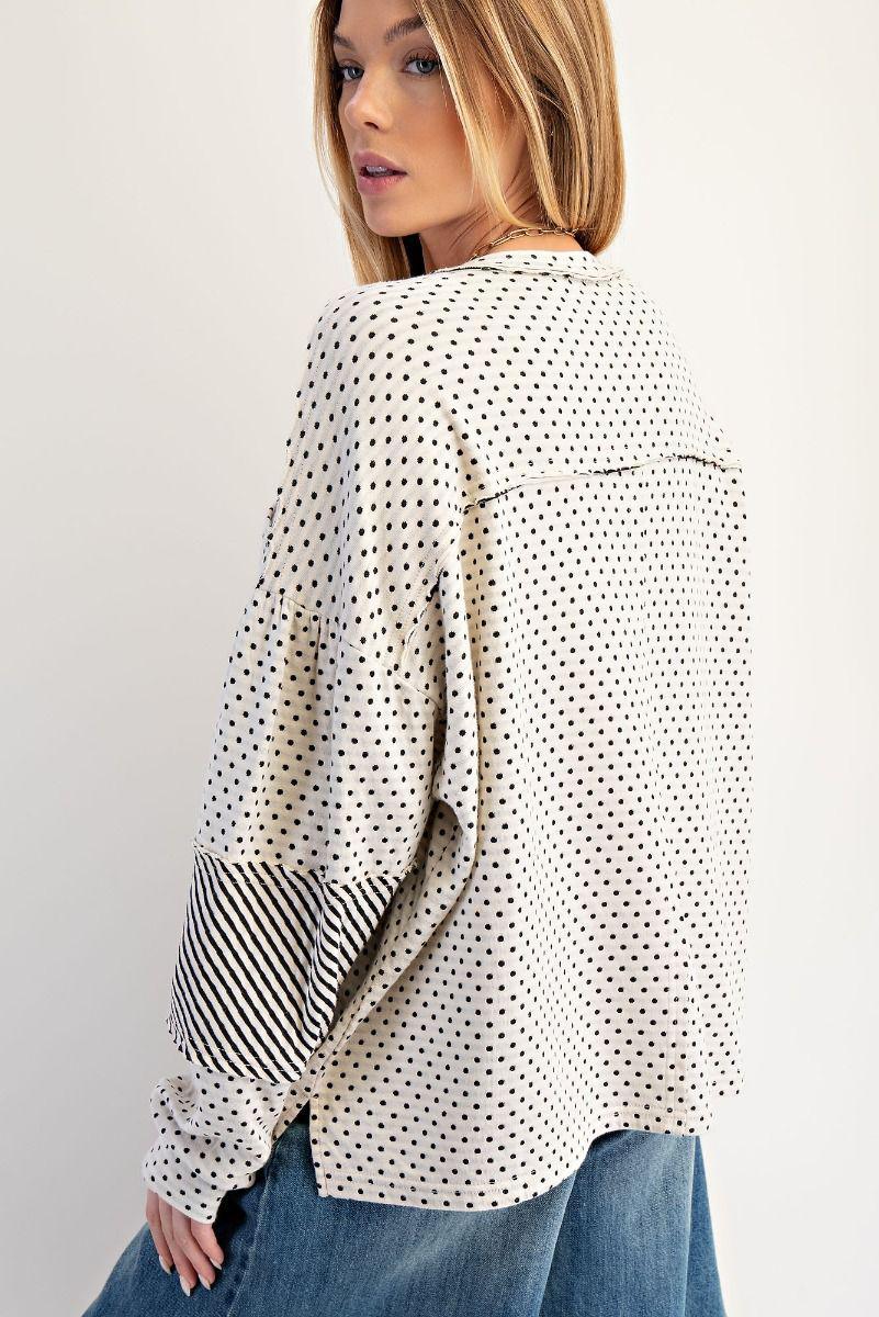 Cream Mixed Print Washed Pullover