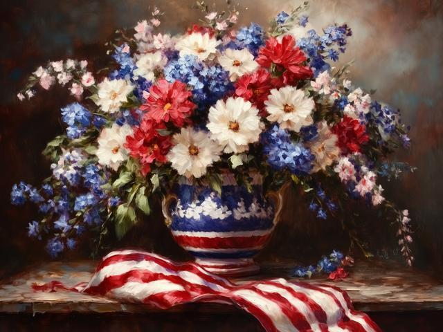 Painted Patriotic Flowers 12x16 Picture