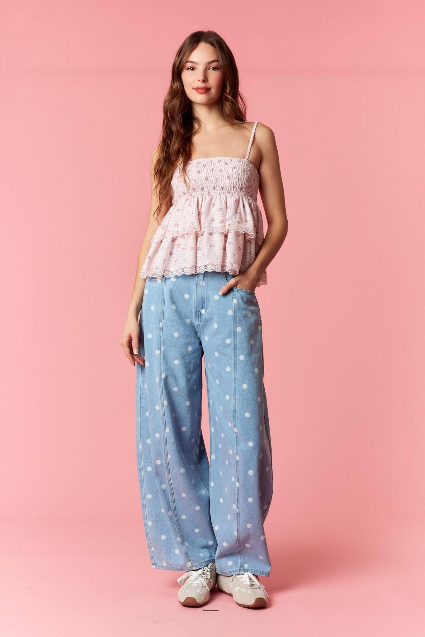 Ditsy Floral Print Scallop Lace Sleeveless Top