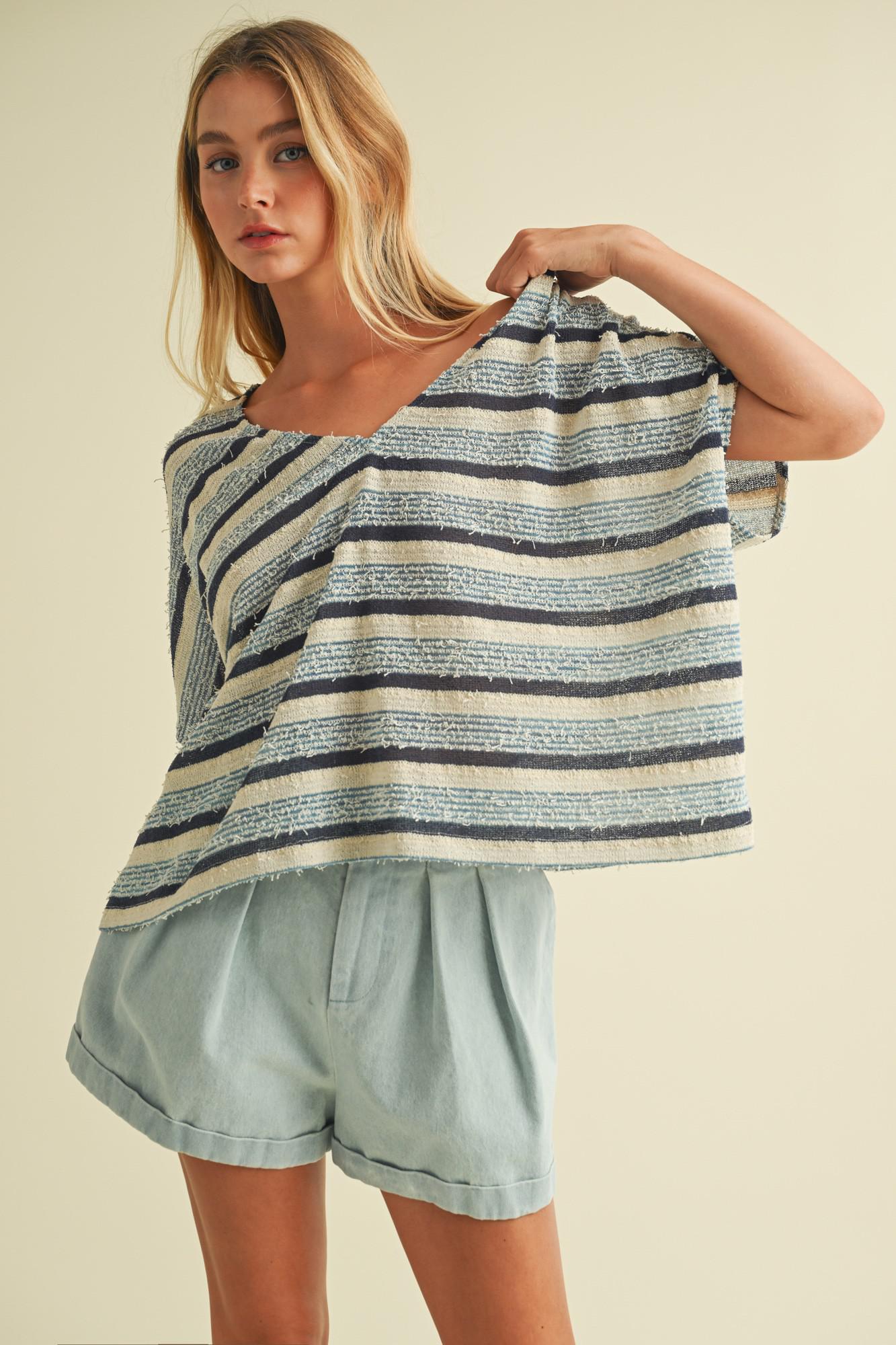 Blue Dolman Striped Top