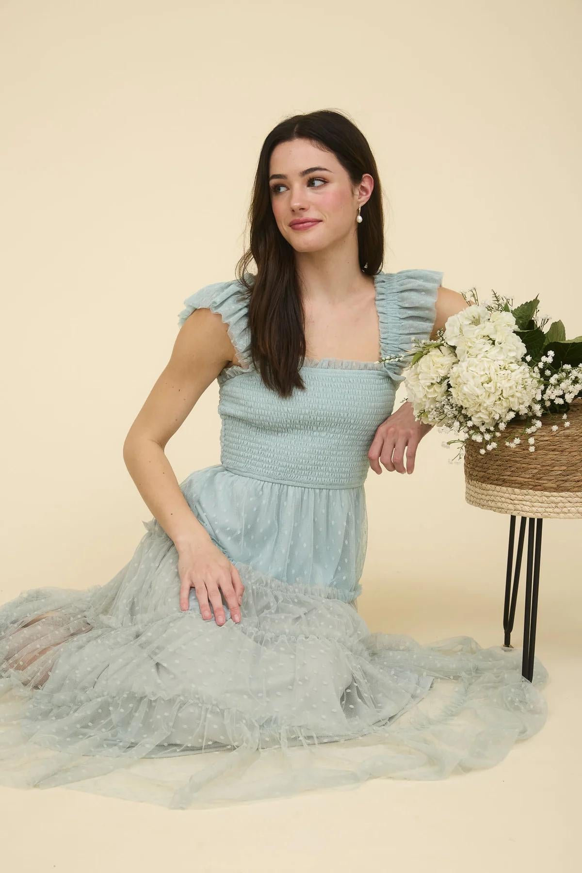 Polka Dot Chiffon Tiered Midi Dress