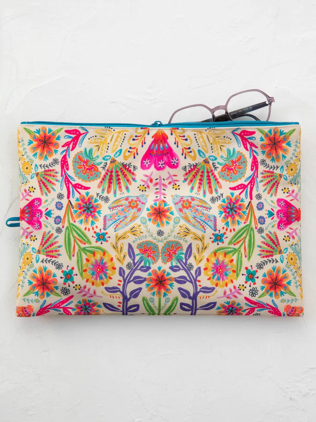 Large Anything & Everything Pouch - Taupe Folk Flower