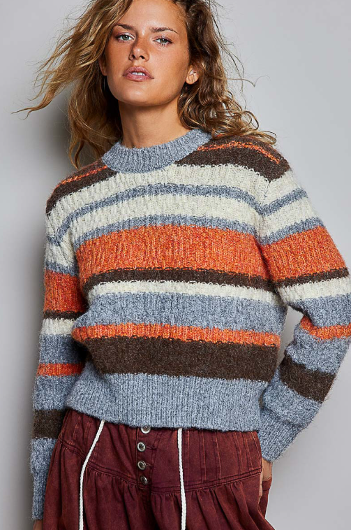 Cream Multi Chunky Knit Striped Sweater