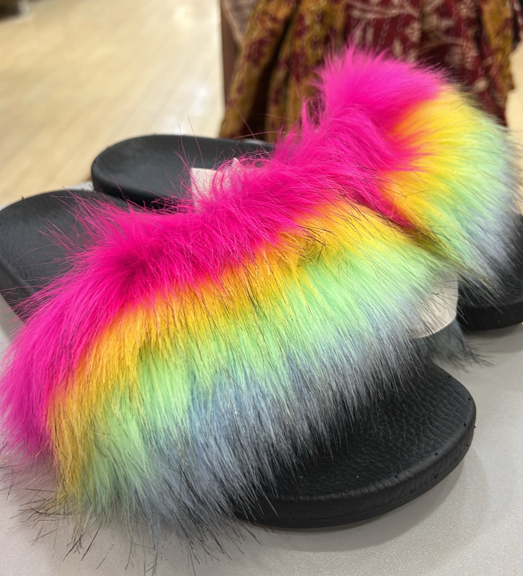 Rainbow Fuzzy Sandals