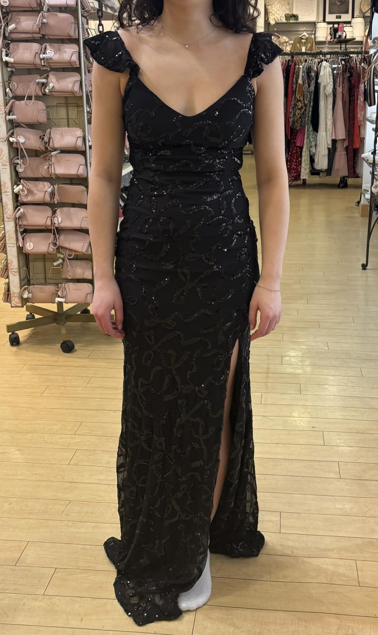 Black Rhinestone Strapped High Slit Maxi Dress