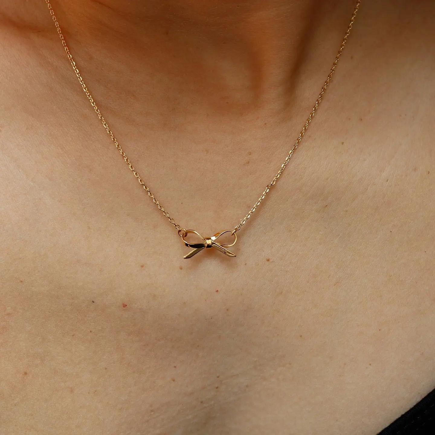18K Stainless Steel Tarnish Free Bow Necklace