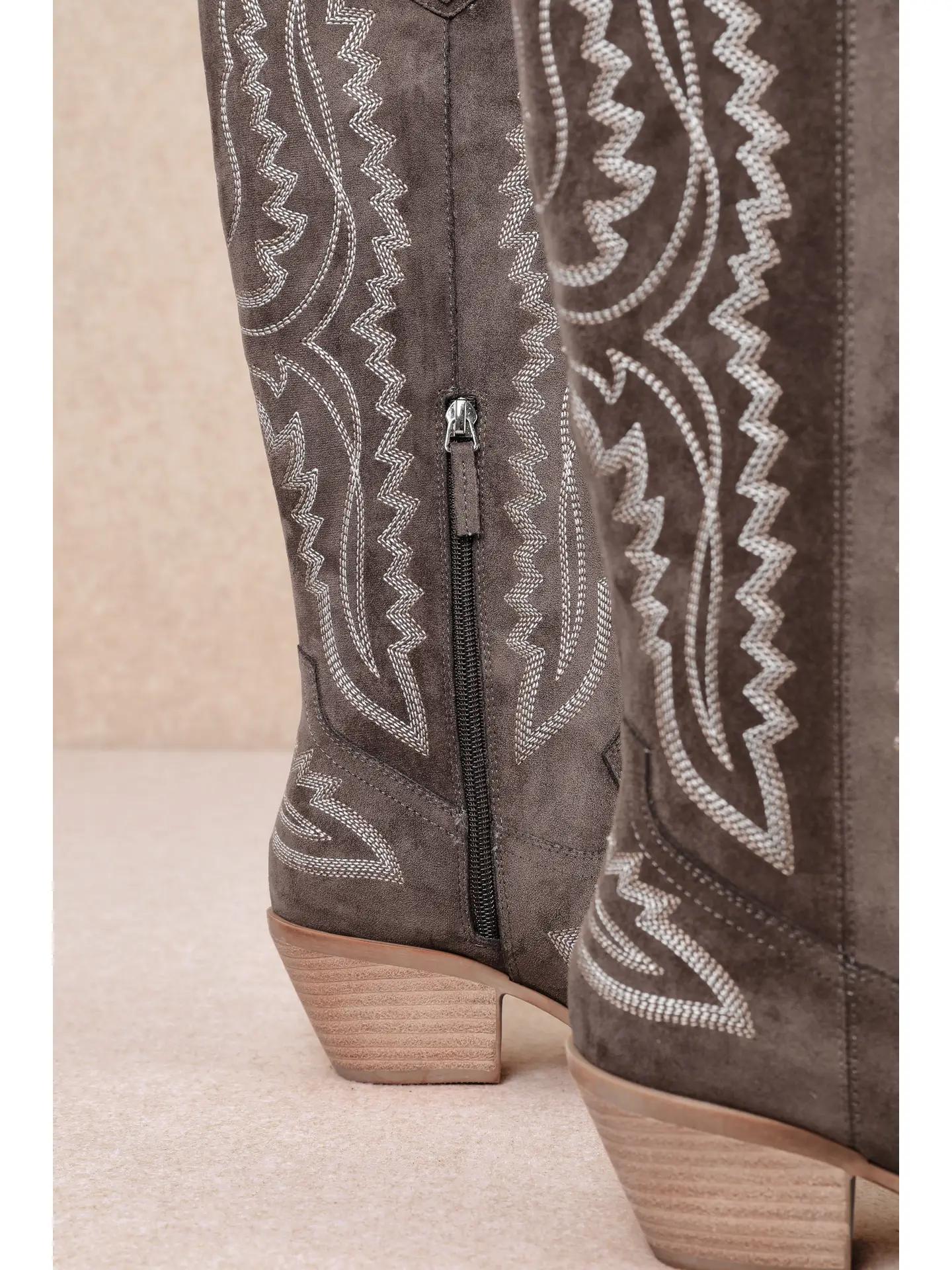 TESS - Samara Stitch Western Tall Boots - Dark Brown
