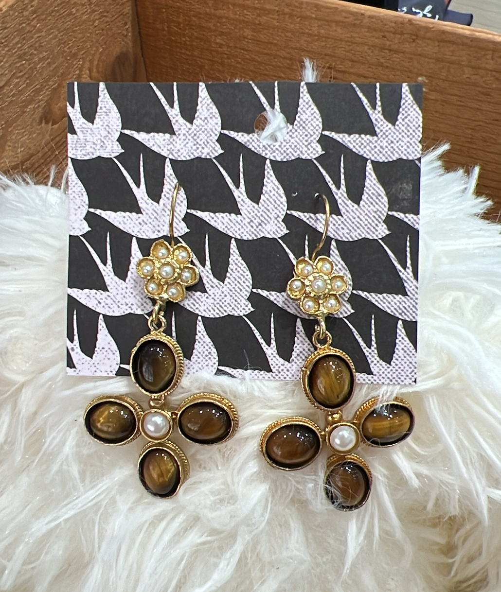 Amber Flower Gold Earrings