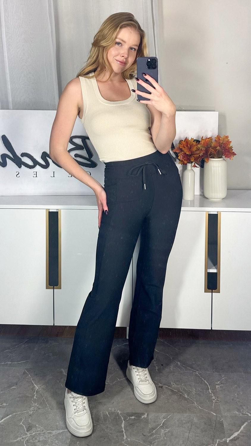 Black High Waisted Solid Knit Pants