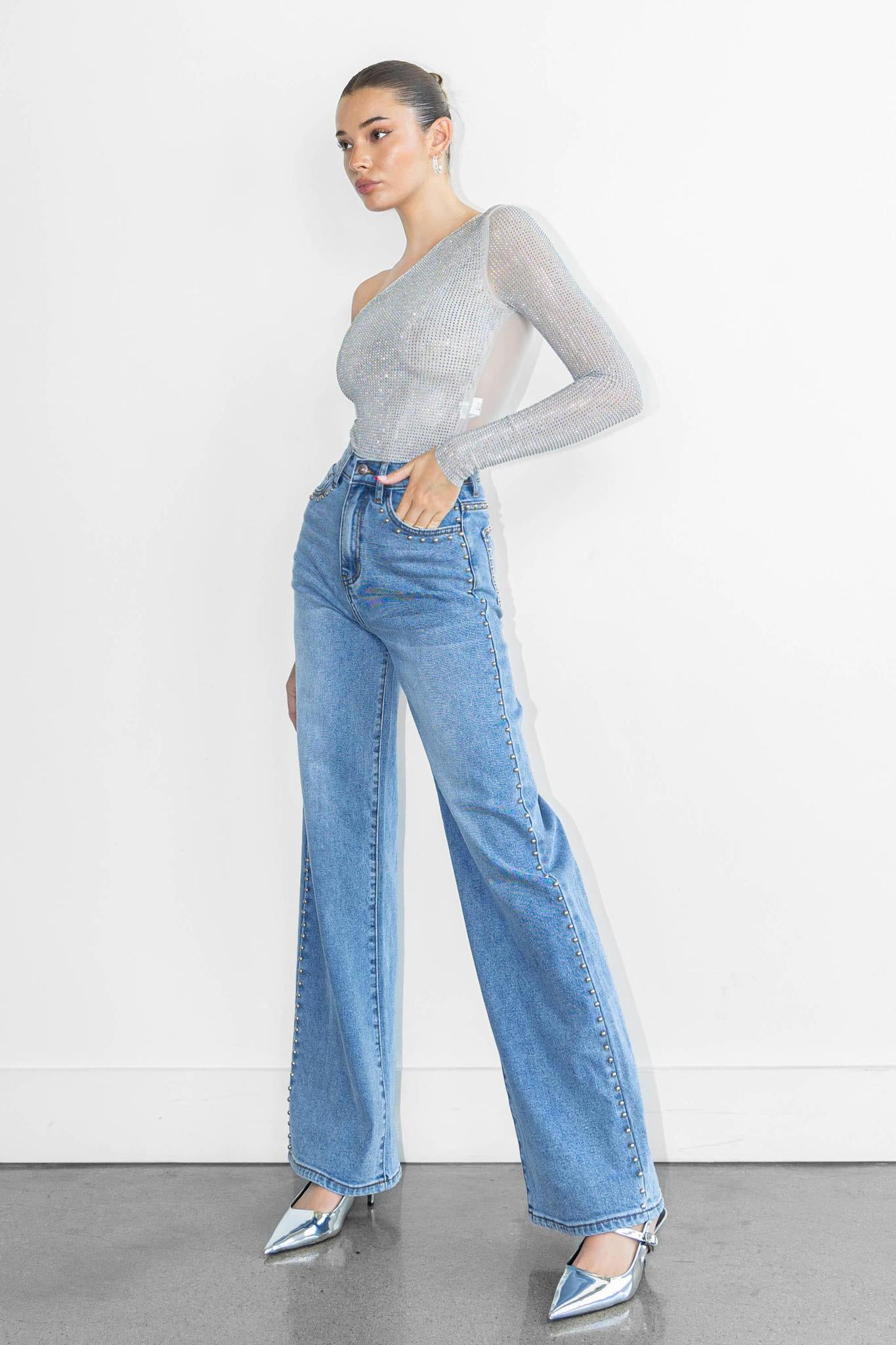 Vibrant Stud Wide Leg Jeans