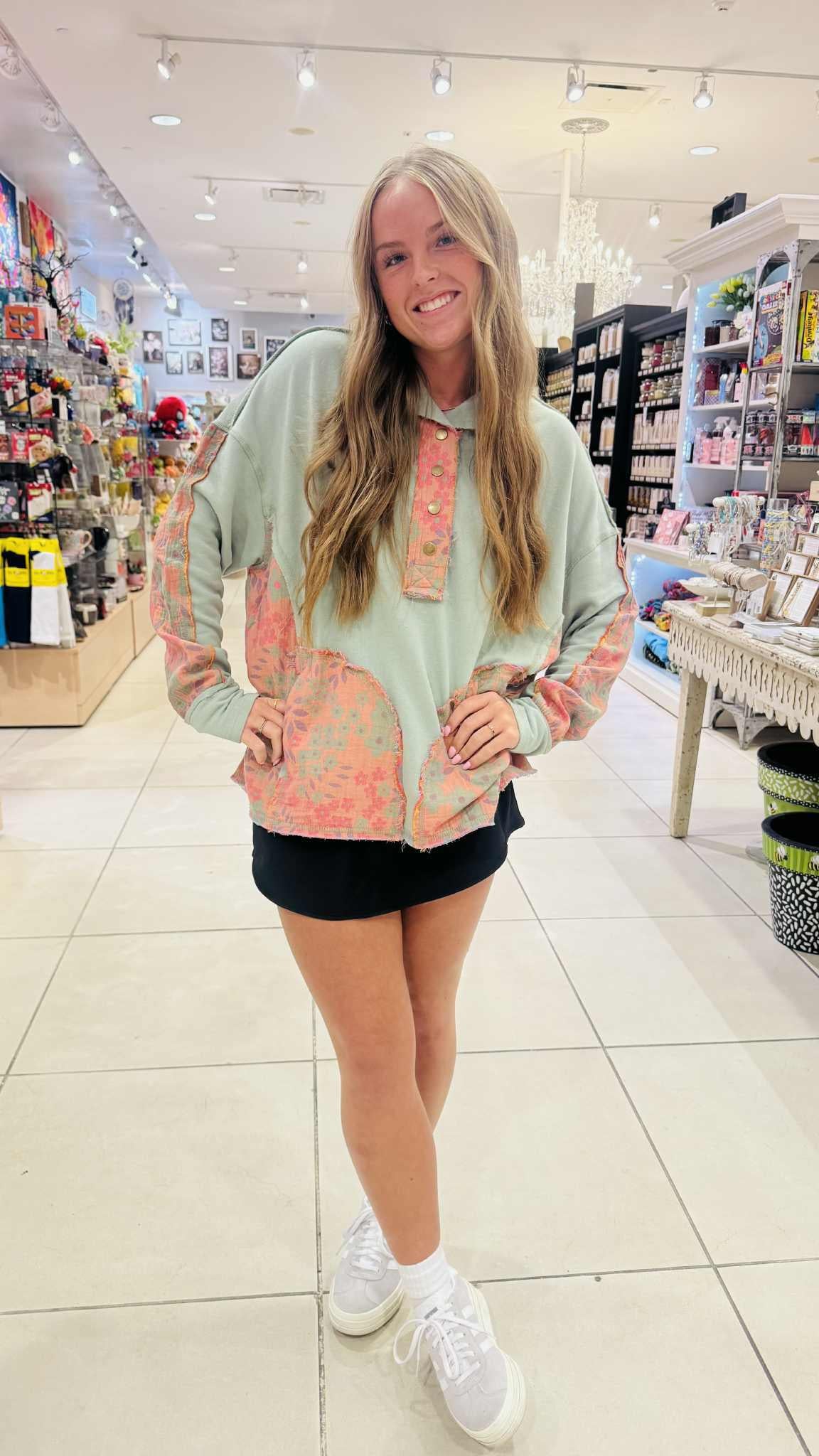 Print Mix Button Front Sage