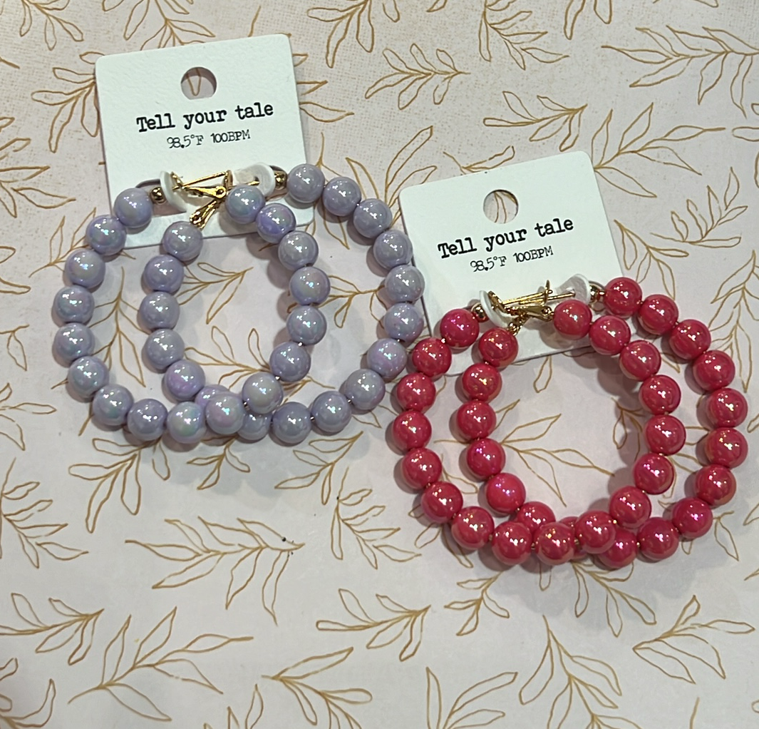 Pastel Large Beaded Hoops