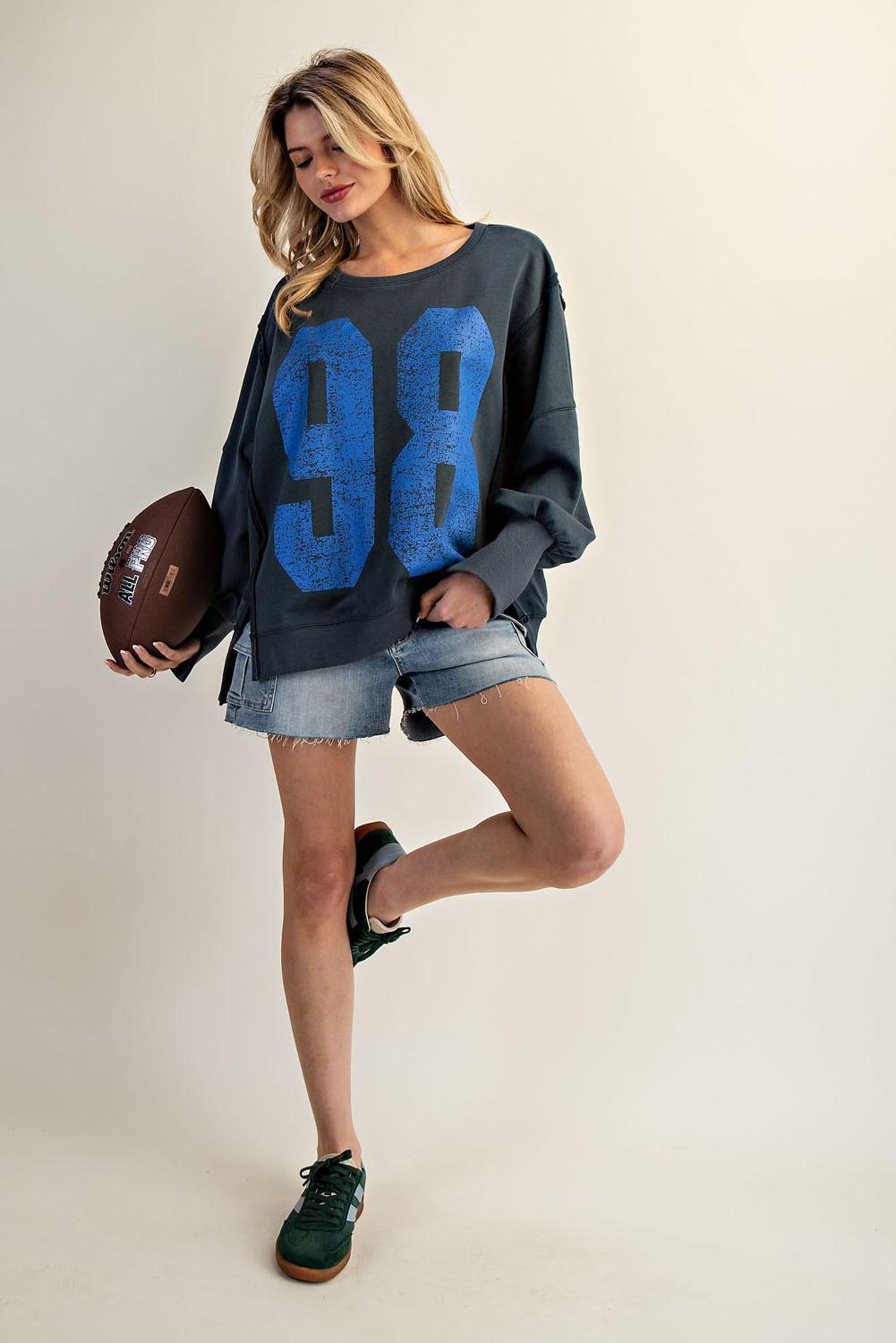 Faded Varsity Pullover Top